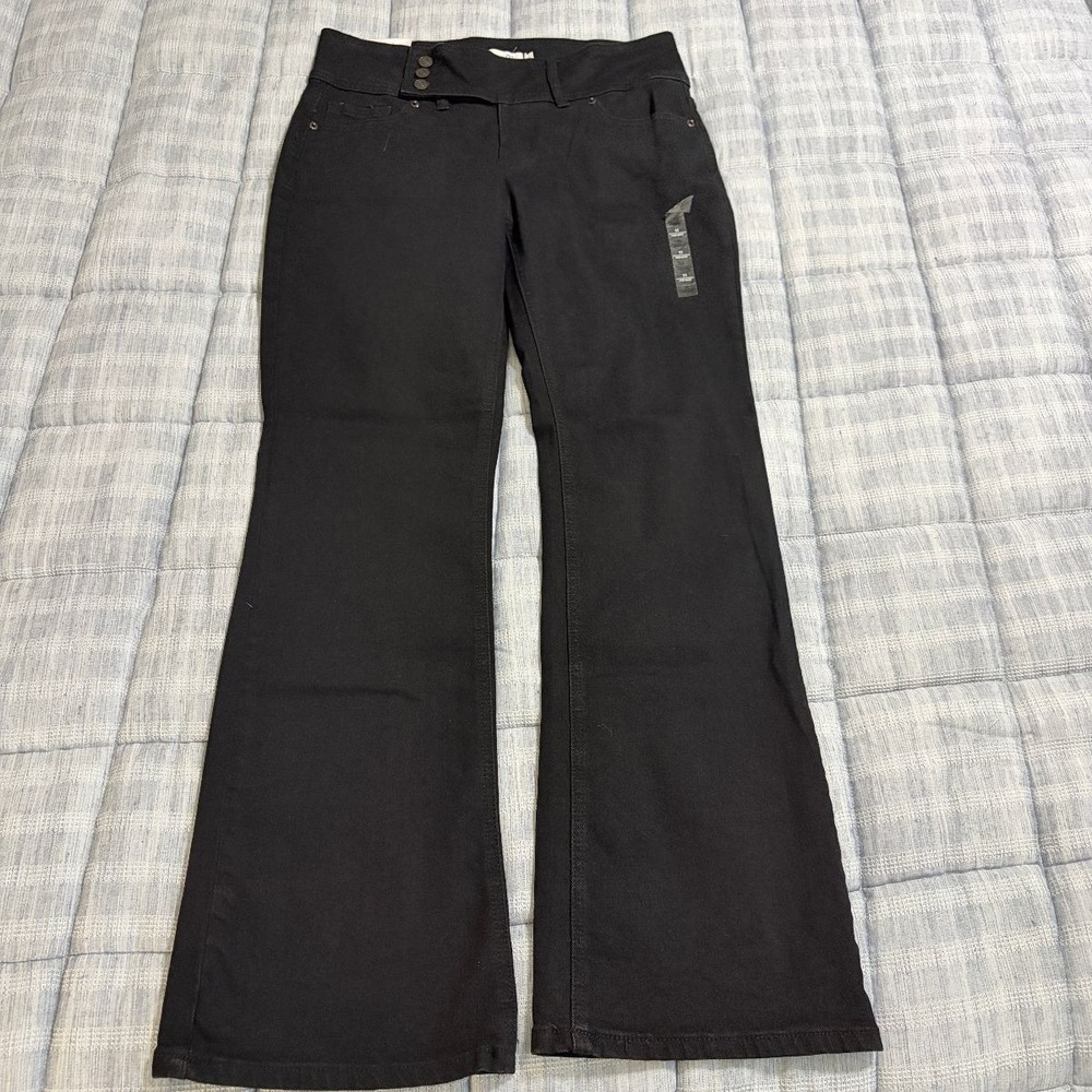 Rue21 Jeans Button Fly Womens 11 Black Mid Rise Bootcut Stretch Denim Casual NWT